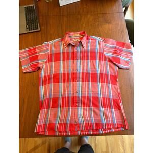 Vintage Traditionalist Men's Red and Blue Plaid Short Sleeve Button Down Shirt